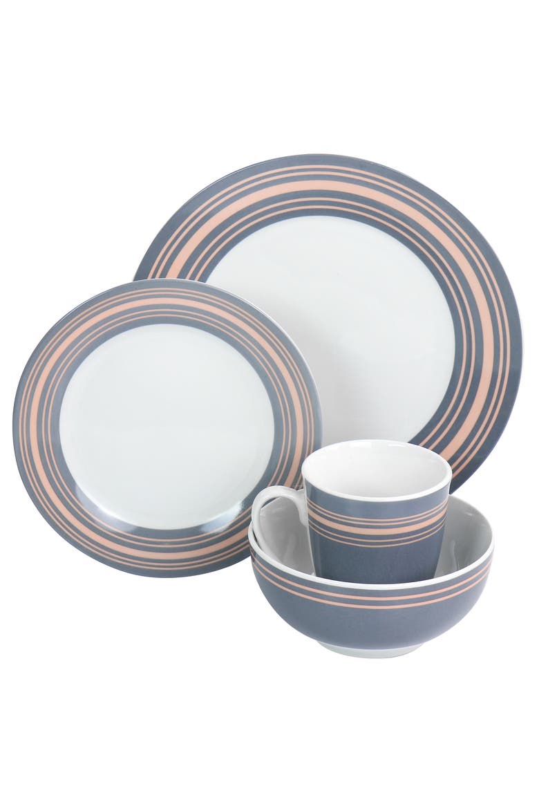 Silver Wind 16 Piece Fine Ceramic Dinnerware Set, Alternate, color, Gray
