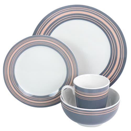 Gibson Home Silver Wind 16 Piece Fine Ceramic Dinnerware Set In Gray