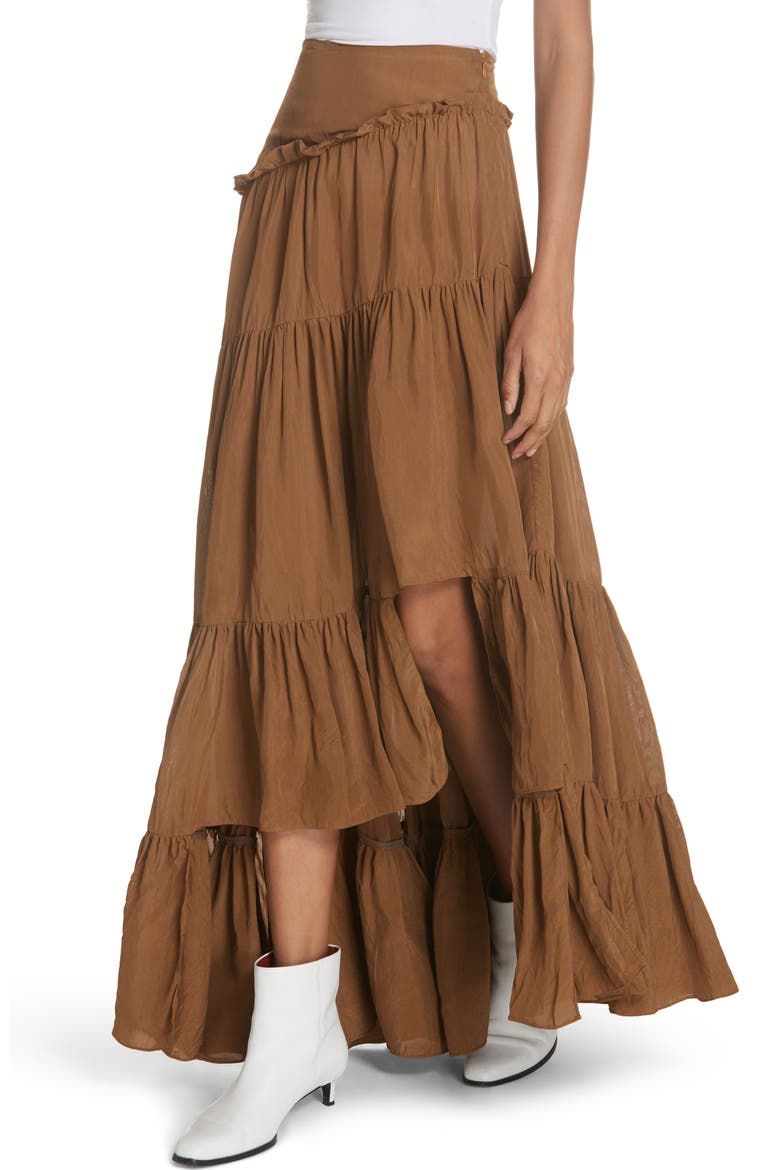 Tiered Ruffle Maxi Skirt, Alternate, color, BRONZE