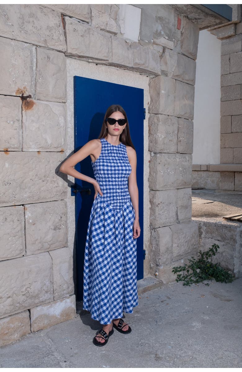 Untitled in Motion Annah Ruched Plaid Midi Dress, Alternate, color, Ios Check