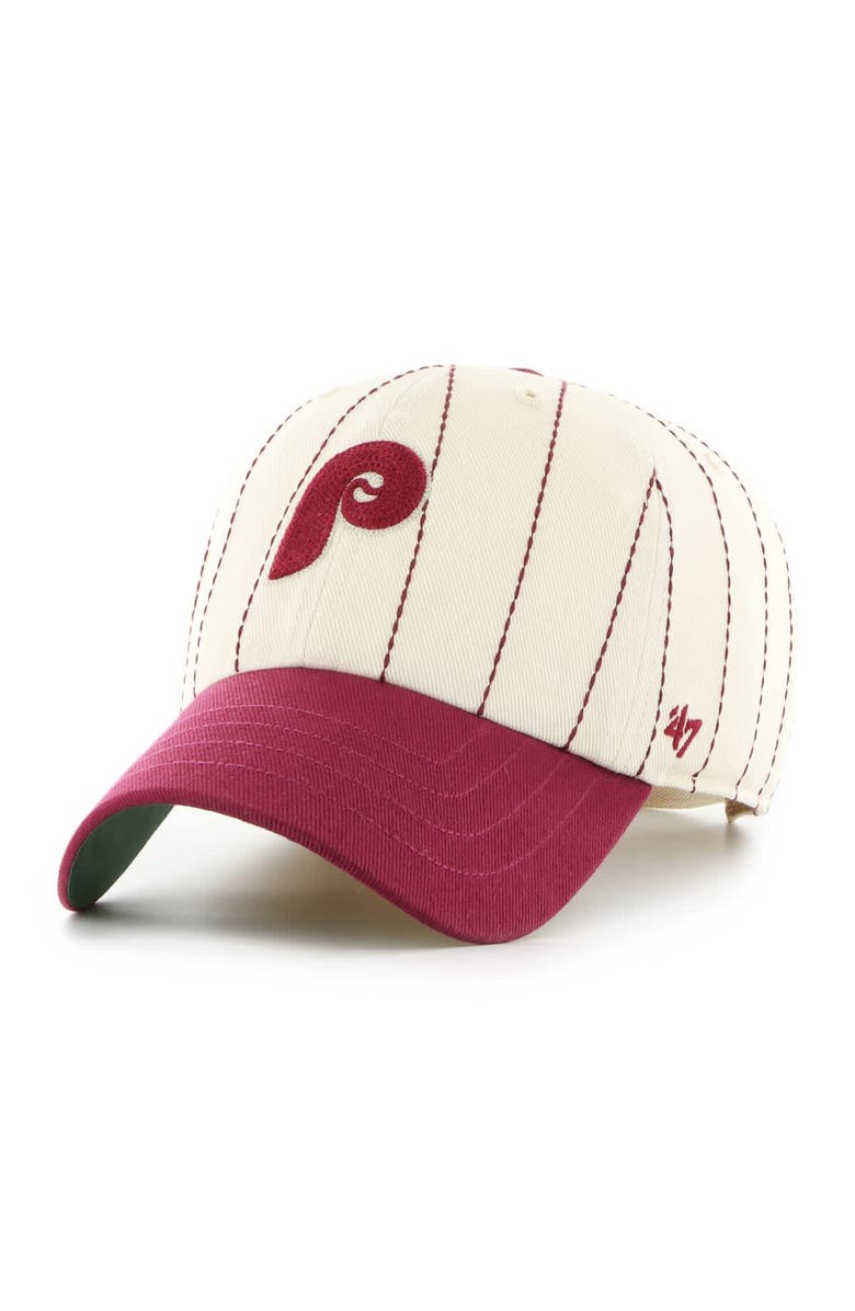 '47 Men's '47 x Rawlings Natural/Burgundy Philadelphia Phillies Pinstripe Clean Up Adjustable Hat, Alternate, color, Natural