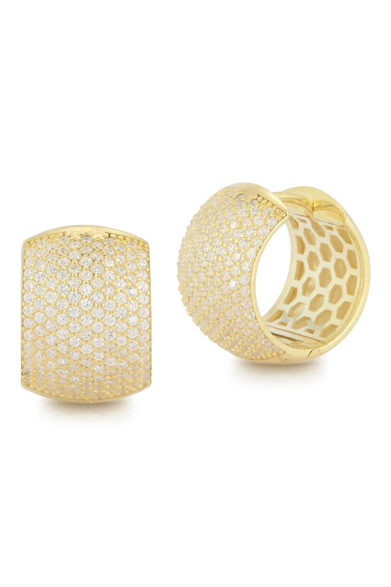 Sterling Silver Cunky Pavé CZ Hoop Earrings, Main, color, GOLD