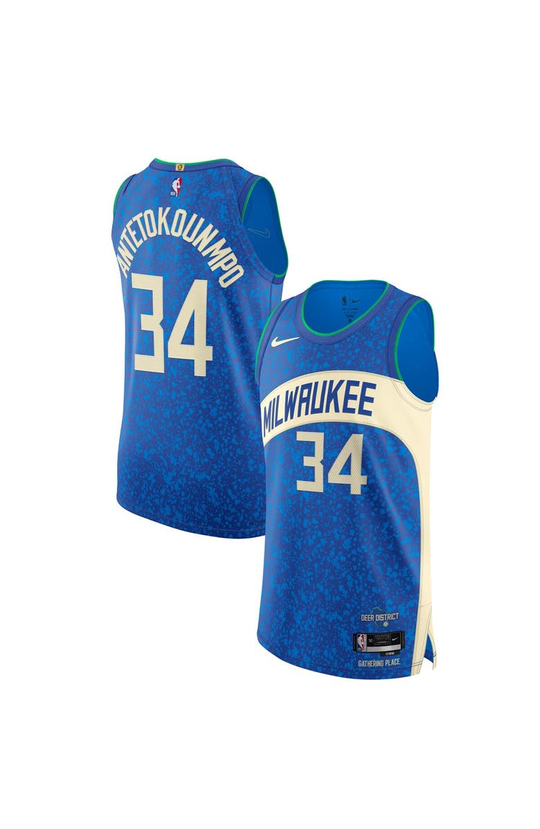Nike Men's Nike Giannis Antetokounmpo Blue Milwaukee Bucks  Authentic Jersey - City Edition, Main, color, 