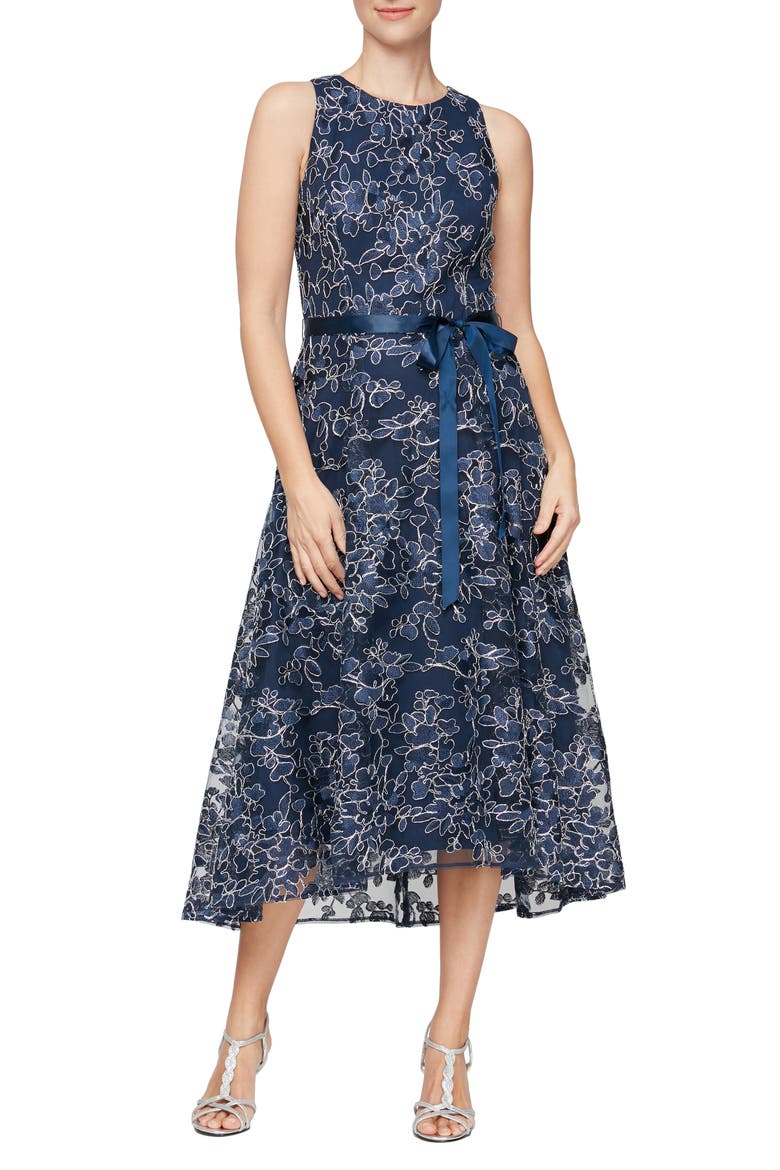 Embroidered Sleeveless Cocktail Dress, Main, color, NAVY
