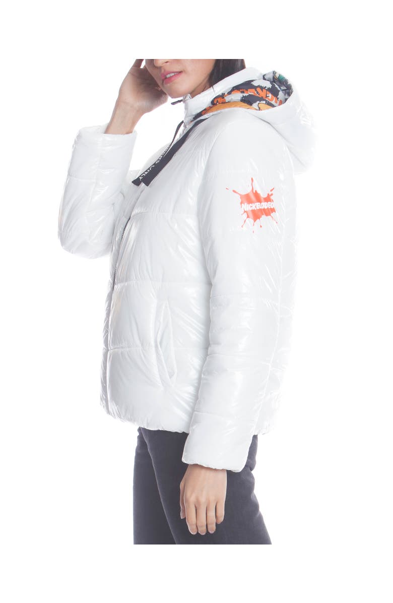 Members Only Women's Hi-Shine Chevron Quilt Puffer with Nickelodeon Mashup Print Lining Jacket, Alternate, color, 