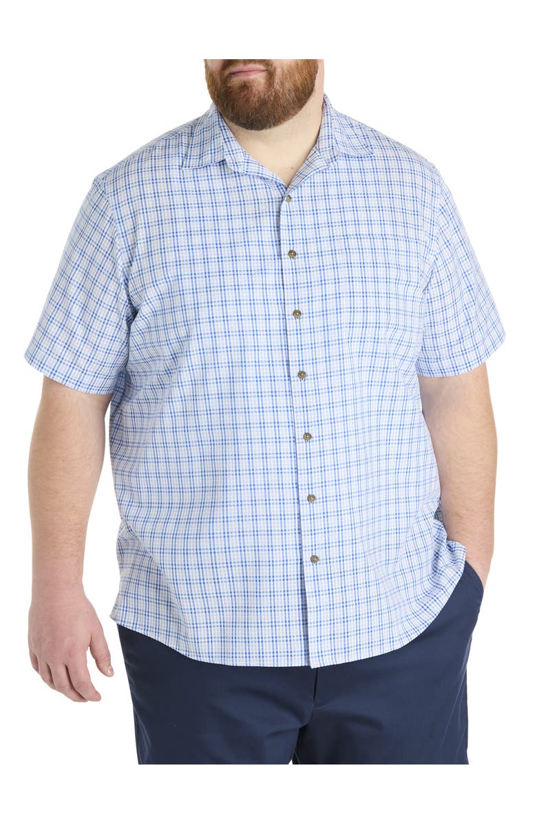 Oak Hill by DXL Big & Tall  Seersucker Small Plaid Sport Shirt, Main, color, Blue