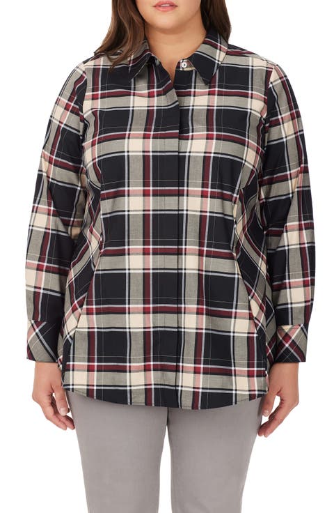 Cici Plaid Long Sleeve Tunic (Plus Size)