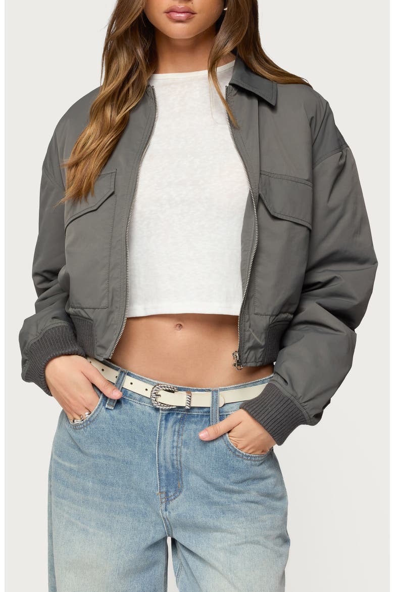 Dolan Oversize Ruched Sleeve Bomber, Main, color, GRAY