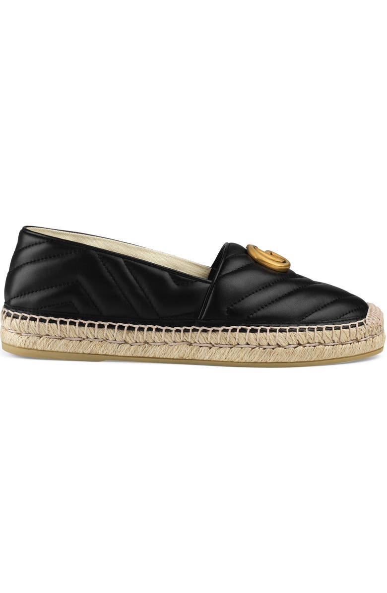 Gucci Pilar GG Matelassé Chevron Flat Espadrille, Alternate, color, Black Leather