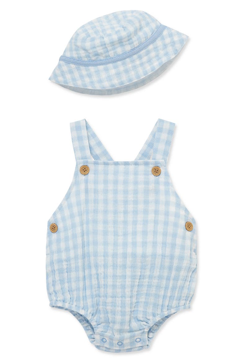 Check Print Bodysuit & Bucket Hat Set, Main, color, BLUE