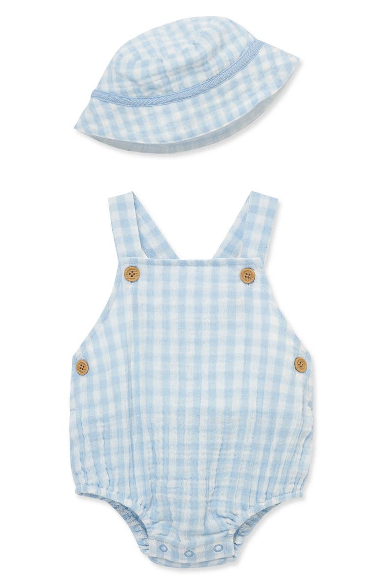 Little Me Check Print Bodysuit & Bucket Hat Set, Main, color, Blue