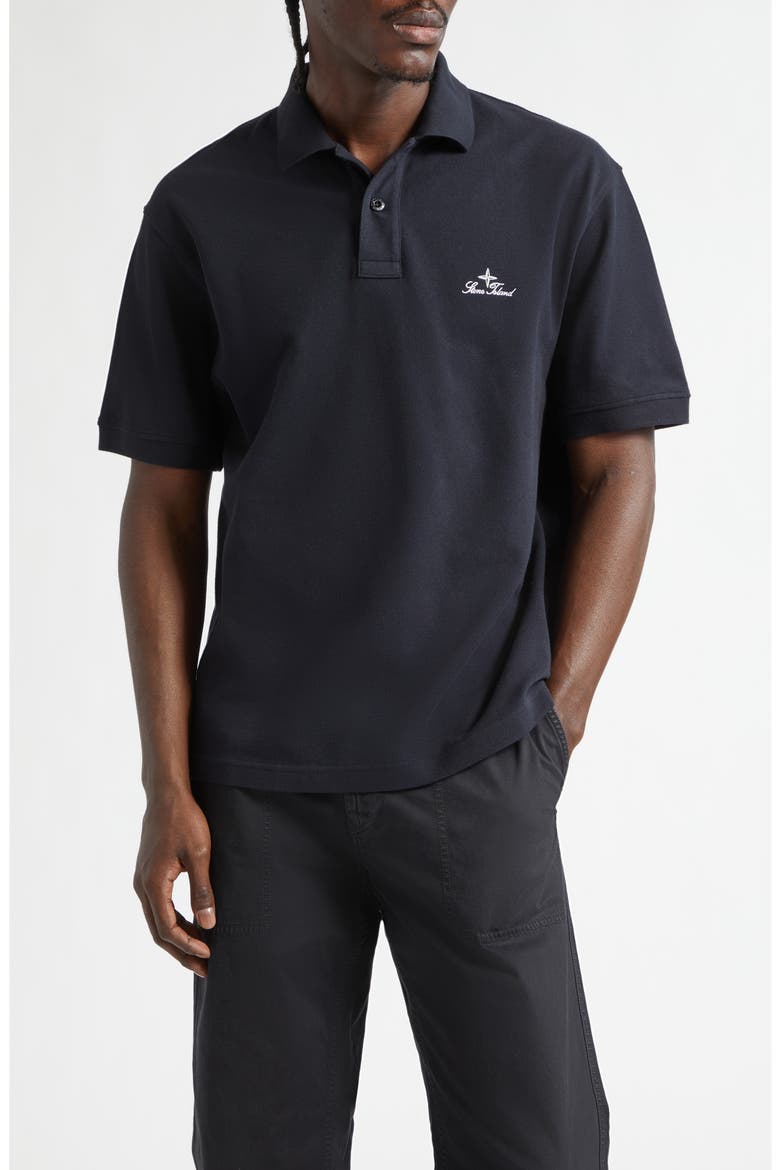 Institutional One Embroidered Cotton Piqué Polo, Main, color, NAVY BLUE