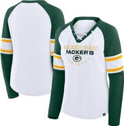 FANATICS Women's Fanatics White/Green Green Bay Packers Redzone Blitz Package Raglan Lace-Up V-Neck Long Sleeve T-Shirt