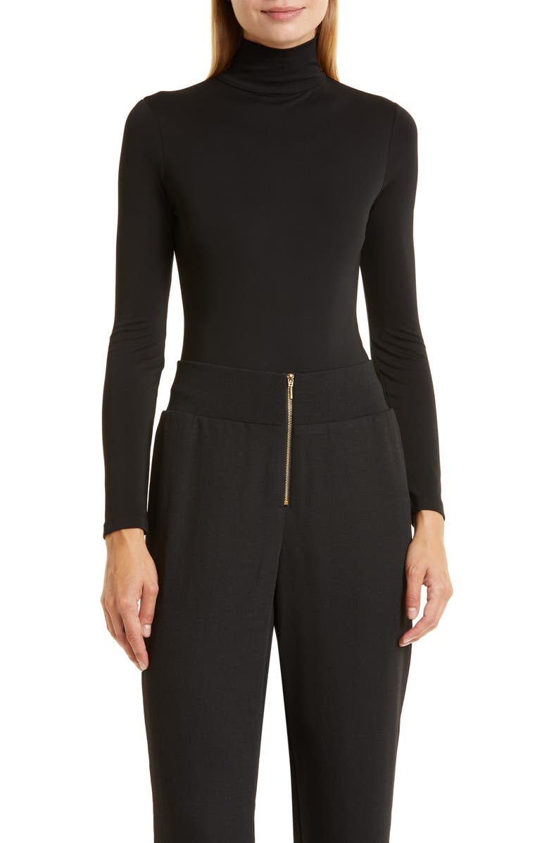 Donna Karan New York Mock Neck Long Sleeve Crepe Jersey Bodysuit, Main, color, 