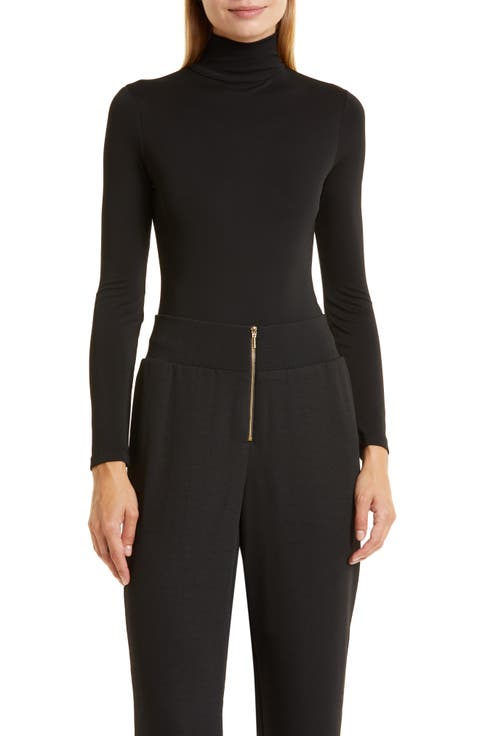 Mock Neck Long Sleeve Crepe Jersey Bodysuit