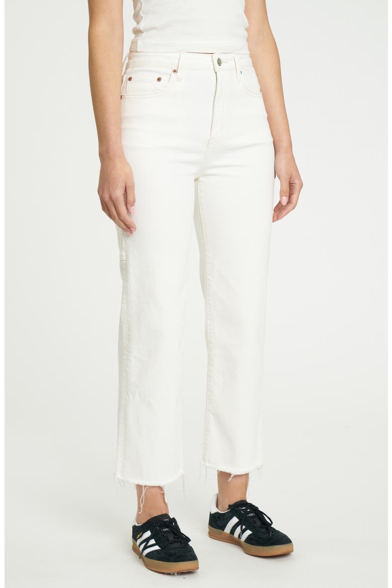 Sundaze Raw Hem High Waist Crop Straight Leg Carpenter Jeans, Alternate, color, CREAM