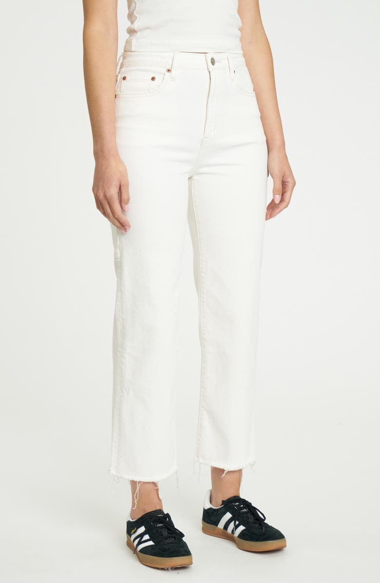 DAZE Sundaze Raw Hem High Waist Crop Straight Leg Carpenter Jeans, Alternate, color, Cream