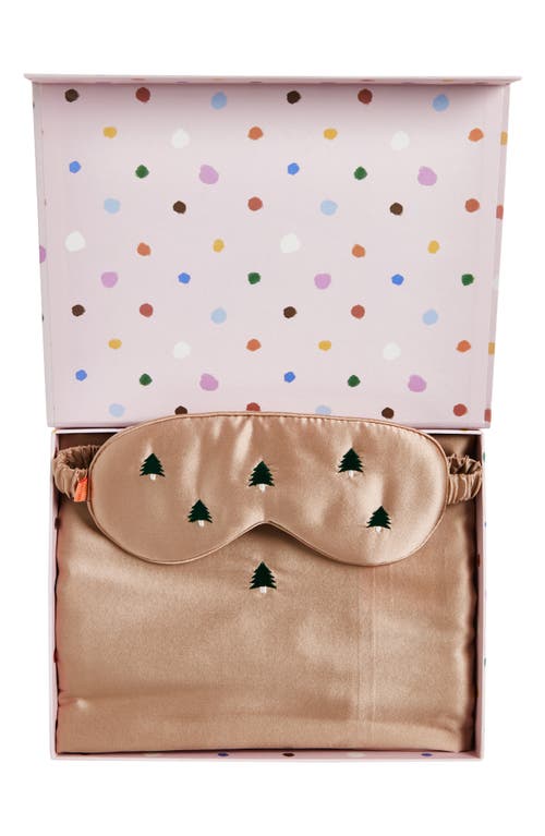 Lost Pattern Embroidered Satin Pillowcase & Sleep Mask Set In Gold