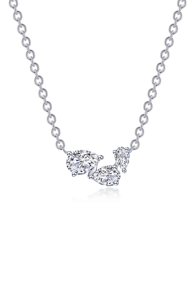Three-Stone Simulated Diamond Necklace, Main, color, SILVER