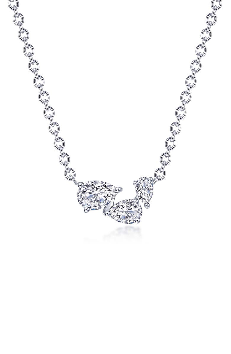 Lafonn Three-Stone Simulated Diamond Necklace, Main, color,