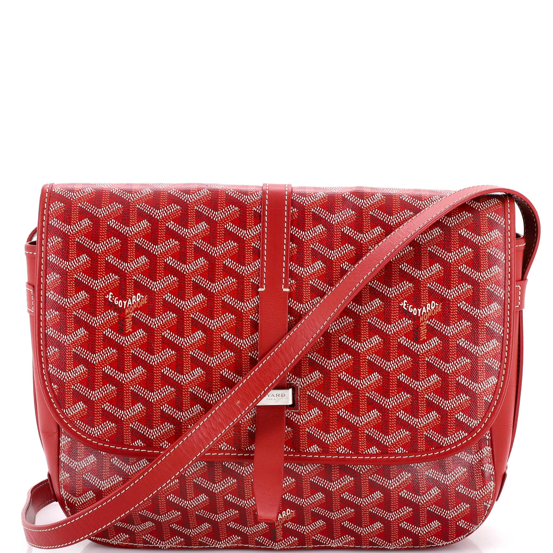 Pre-Owned Goyard Belvedere II Messenger Bag Coated Canvas MM, Main, color, Red