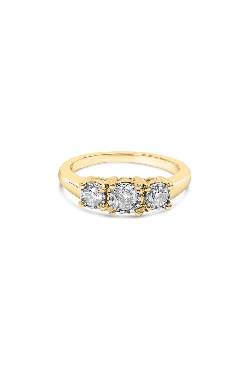 10K Gold 1/2 Cttw Round Diamond Three Stone Illusion Plate Ring, Main, color, Yellow Gold