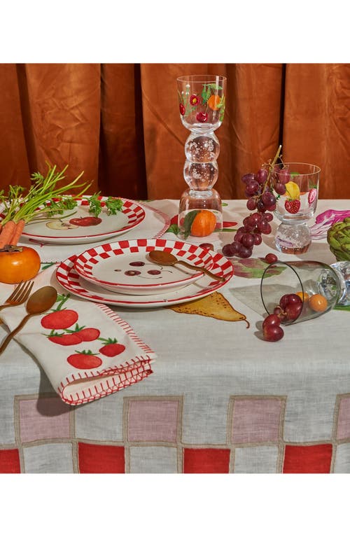 Misette Still Life Long Linen Tablecloth In Red Checker