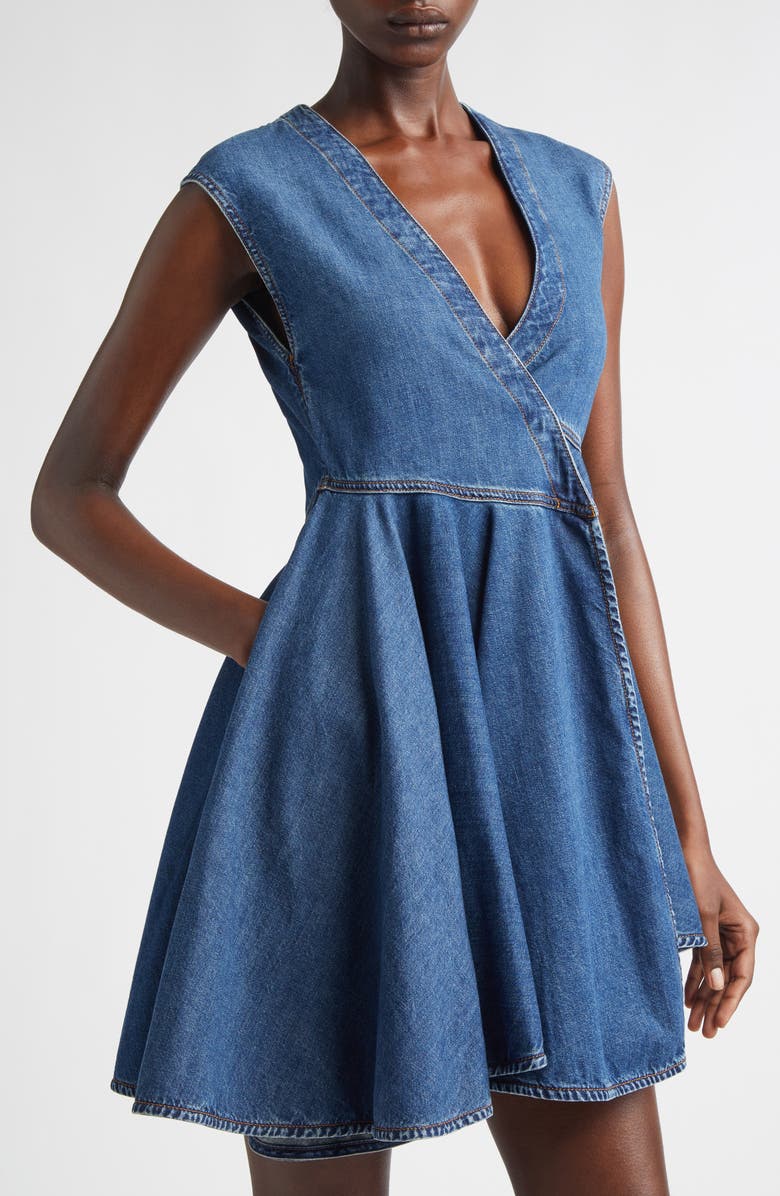 Alaïa Denim Wrap Dress, Alternate, color, Bleu Mineral