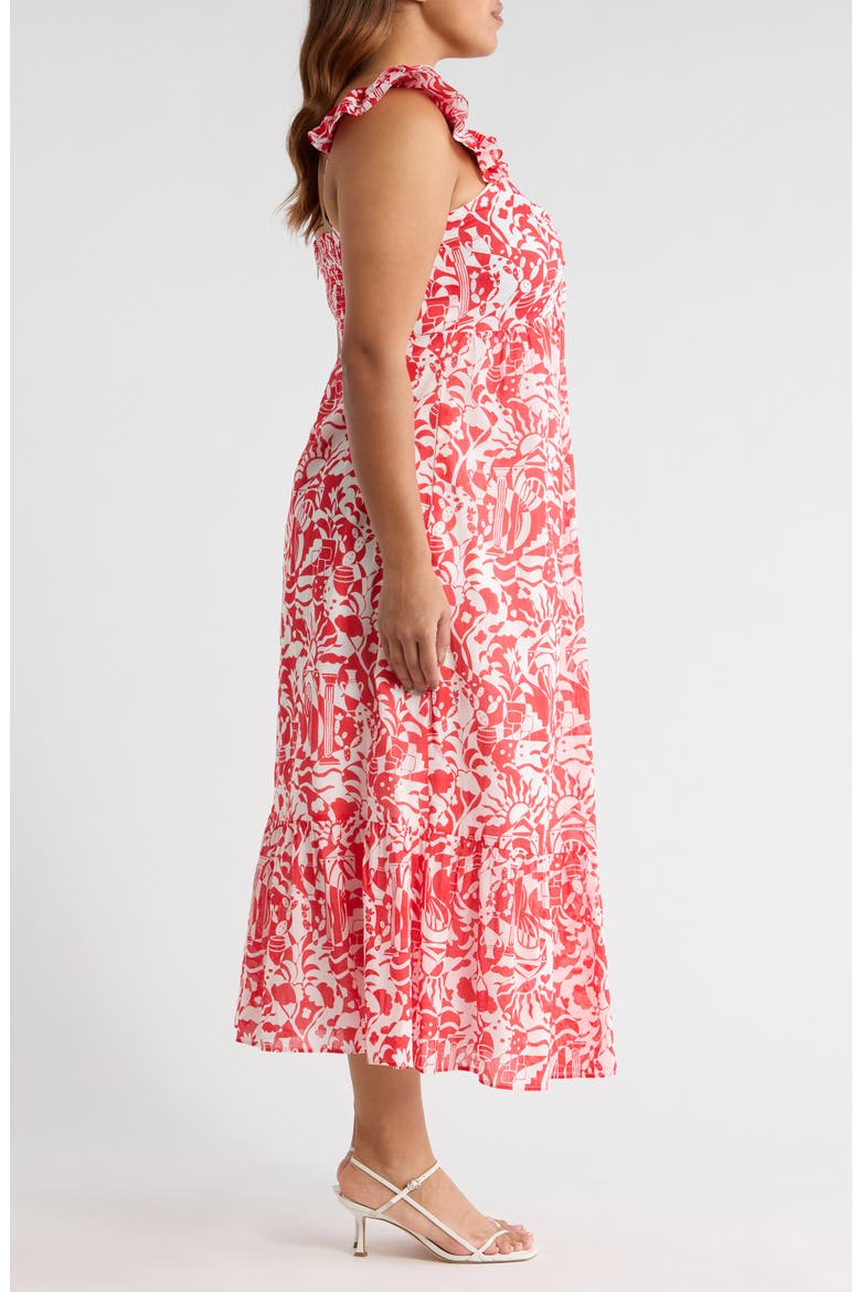 Aster Yare Smocked Cotton Midi Sundress, Alternate, color, WHITE-RED