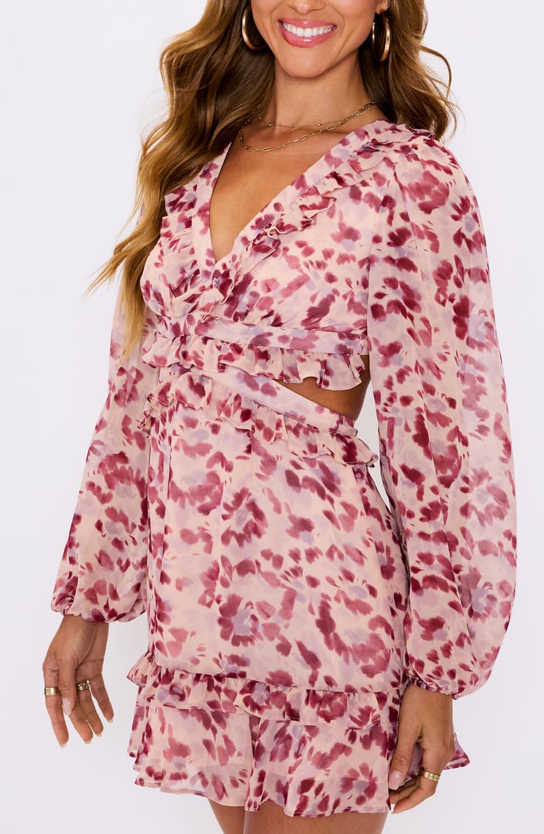 VICI Collection Amelia Floral Long Sleeve Open Back Minidress, Alternate, color, Blush Wine Floral
