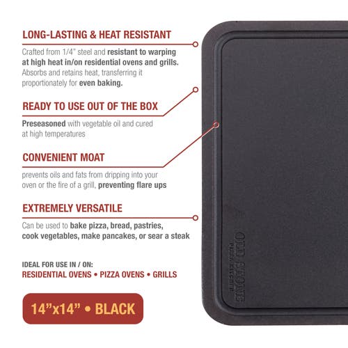 Old Stone Pizza Steel W/ Moat, 14x14-inch, 1/4" In Black
