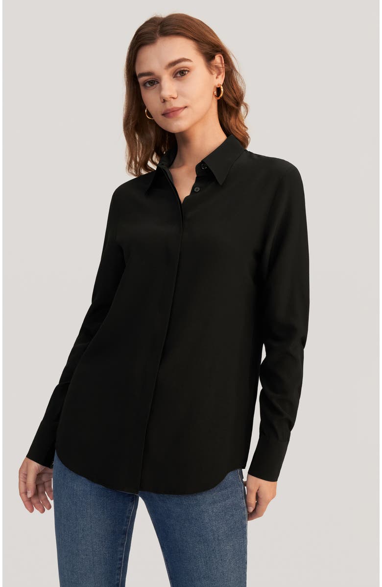 Lilysilk Classic Comfort Silk Shirt, Alternate, color, Black