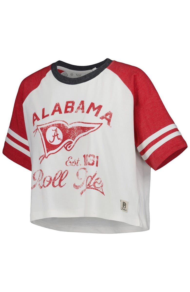 PRESSBOX Women's Pressbox White Alabama Crimson Tide Melange Beaumont Cropped Raglan T-Shirt, Alternate, color, 