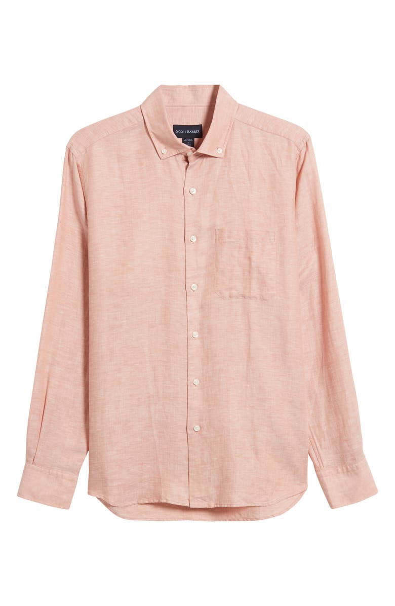 Scott Barber Solid Linen & Lyocell Twill Button-Down Shirt, Main, color, 