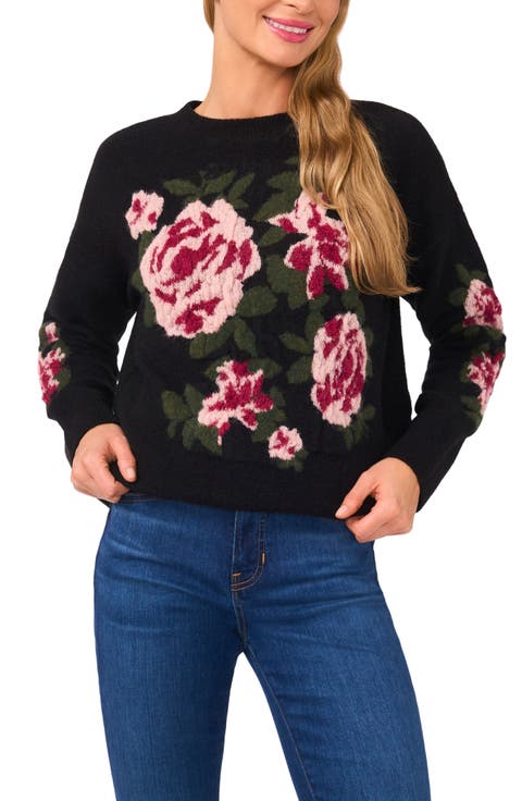 3-D Rose Jacquard Sweater