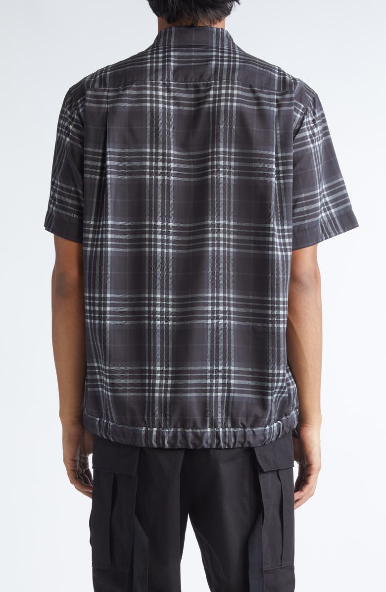 Sacai Plaid Drawcord Hem Camp Shirt, Alternate, color, Black