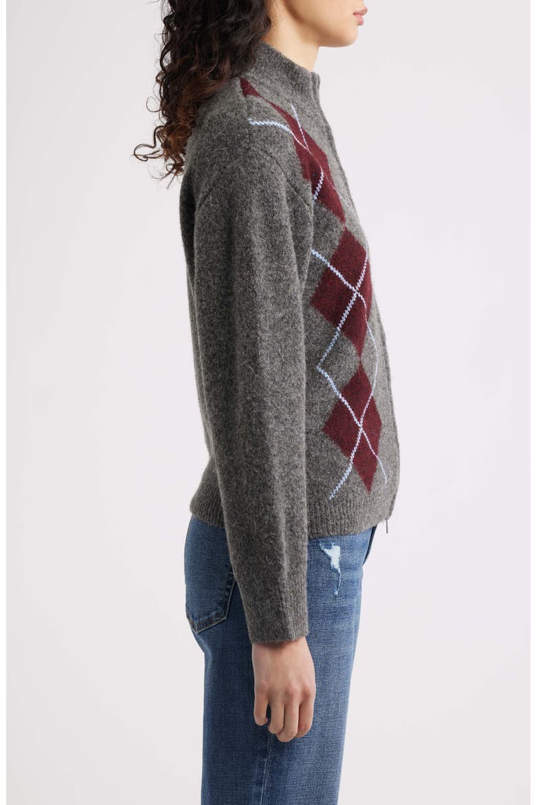 Chloe Argyle Zip Cardigan, Alternate, color, GREY ARGYLE