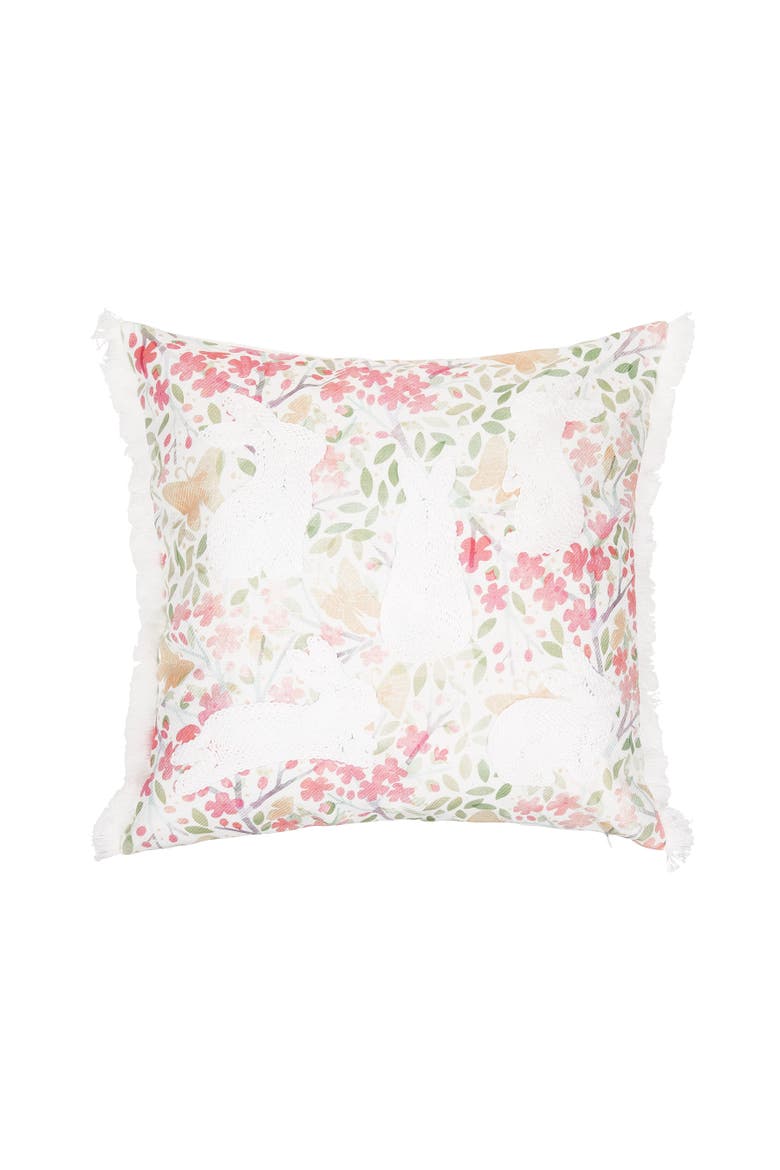 Spring Silhouette Easter Bunnies Rabbits Accent Throw Pillow, 18" x 18", Main, color, Pink