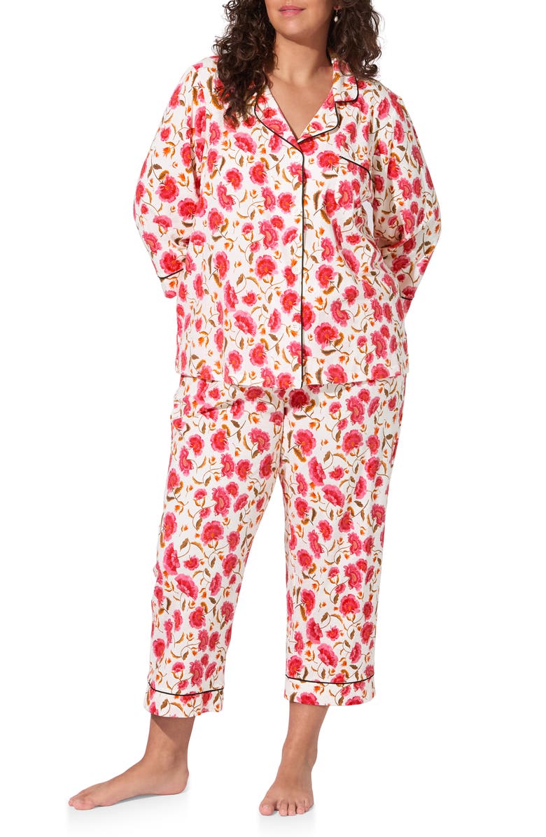 BedHead Pajamas Print Long Sleeve Stretch Organic Cotton Jersey Crop Pajamas, Alternate, color, Fantasia Floral
