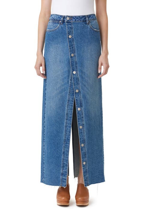 Asymmetric Button-Up Denim Maxi Skirt
