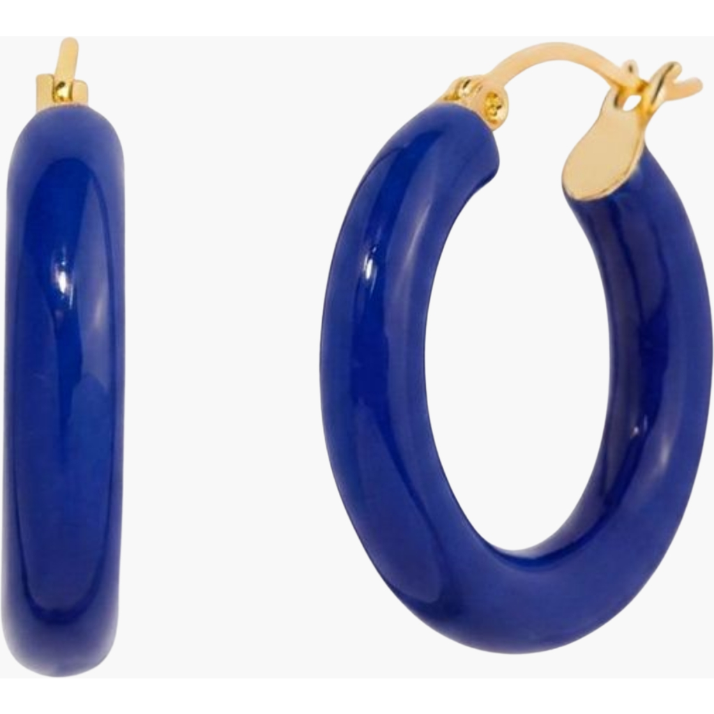 Little Sky Stone Sasha Enamel Hoop Earrings In Dark Blue