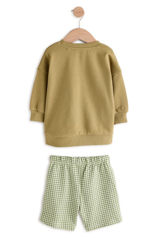 Next Kids' Graphic Cotton Sweatshirt & Gingham Shorts Set In Green