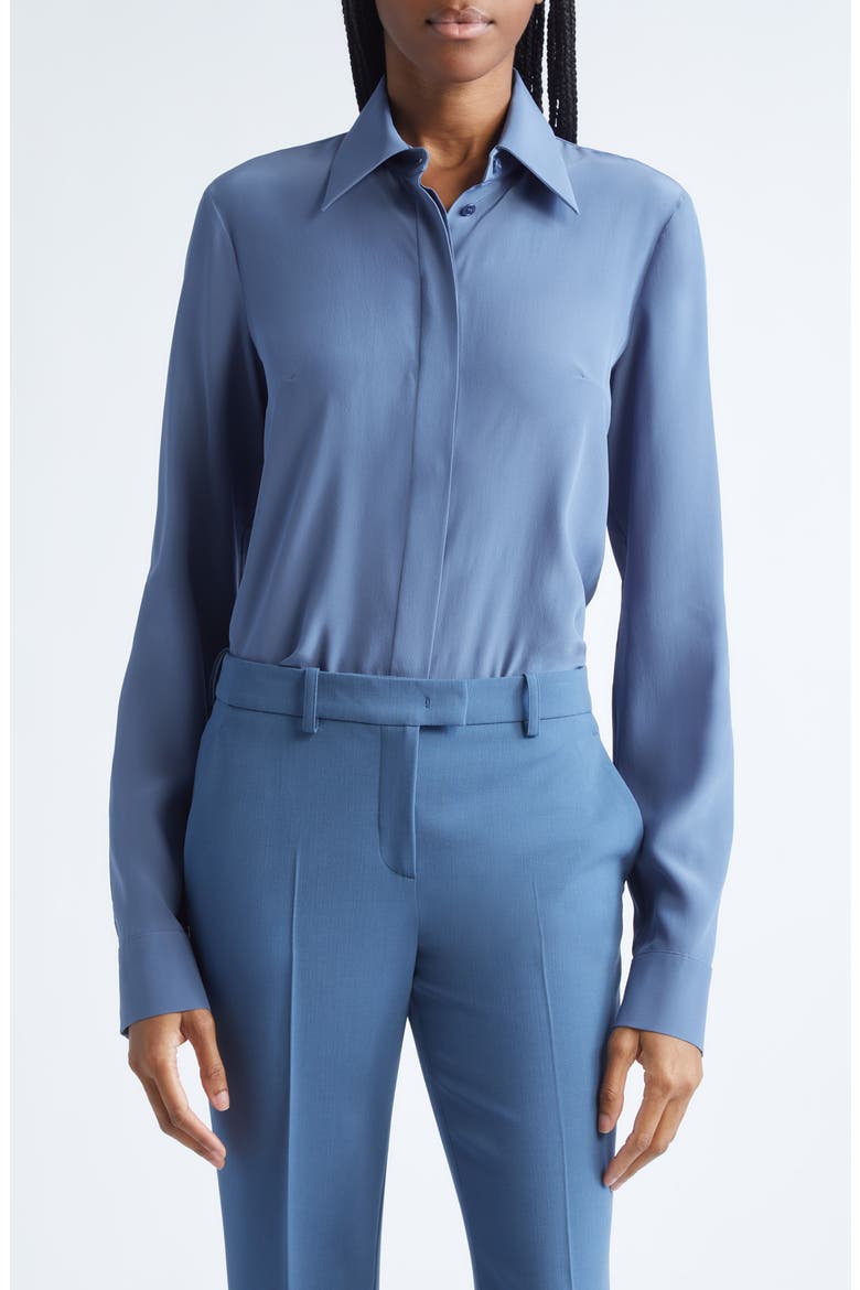 Hansen Silk Crêpe de Chine Shirt, Main, color, STEEL