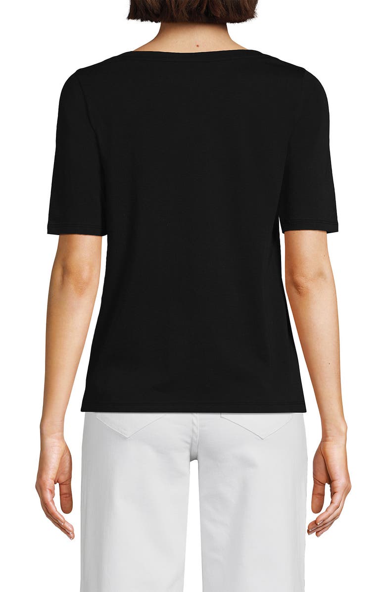 Lands
End Elbow Sleeve Supima Boatneck Top, Alternate, color, Black