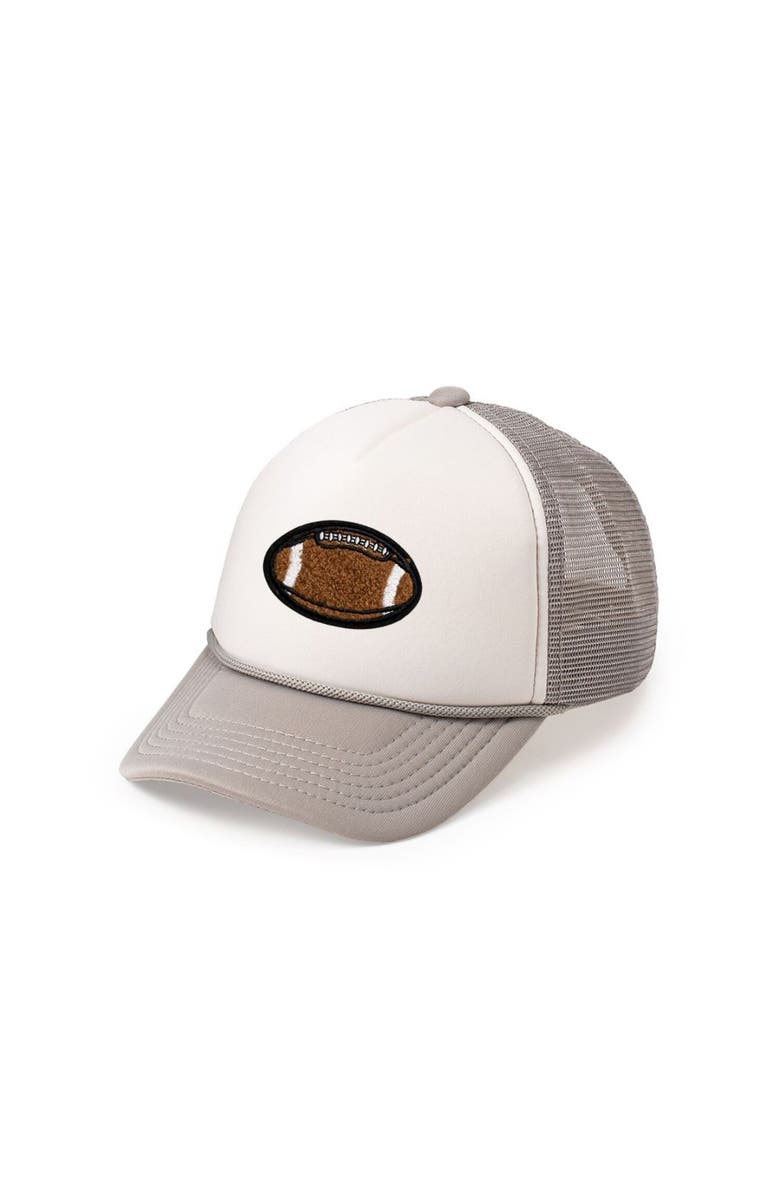 Sweet Wink Football Patch Trucker Hat, Main, color, Gray/White