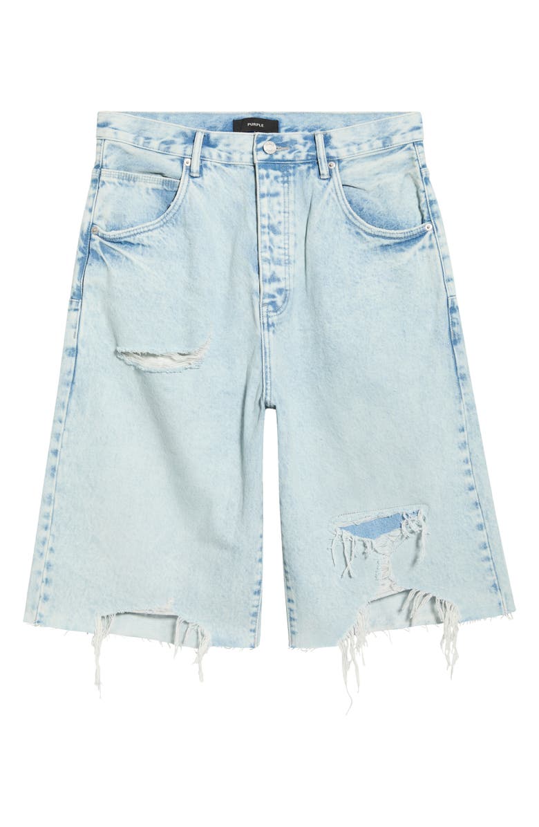 PURPLE BRAND Blowout Patched Raw Hem Denim Shorts, Alternate, color, Light Indigo