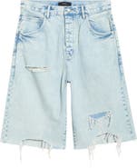 PURPLE BRAND Blowout Patched Raw Hem Denim Shorts