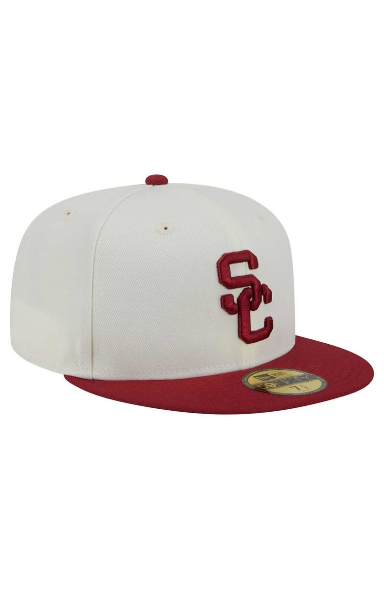 New Era Men's New Era Cream USC Trojans Chrome 59FIFTY Fitted Hat, Alternate, color, 