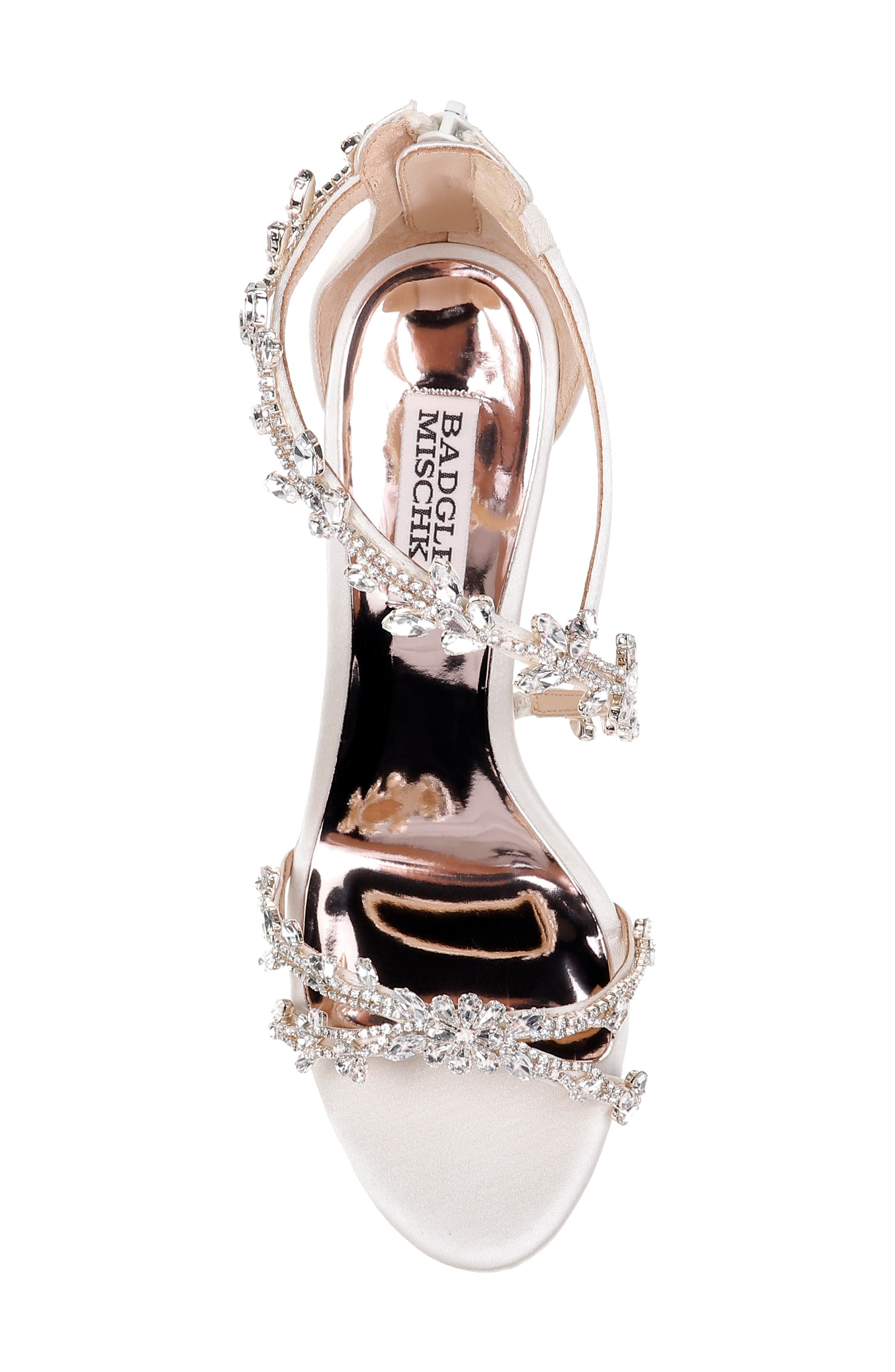 Badgley Mischka Collection Feather Crystal Embellished Wedge Sandal, Alternate, color, 