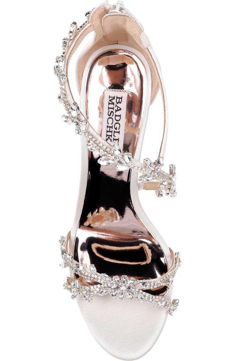 Badgley Mischka Collection Feather Crystal Embellished Wedge Sandal, Alternate, color,